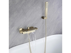 Grifo de bañera de cascada de pared Ehstmind, cabezal de ducha de cascada, grifo de bañera con agua caliente y fría (oro cepillado)