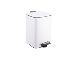 Cubo de basura de cocina Relaxdays, 12 L, cierre suave, cubo interior extraíble, metal mate, pedal rectangular, blanco