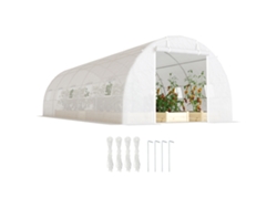 VPMKP - Invernadero túnel Outsunny 8x3x2 m 12 ventanas puerta enrollable PE140 blanco