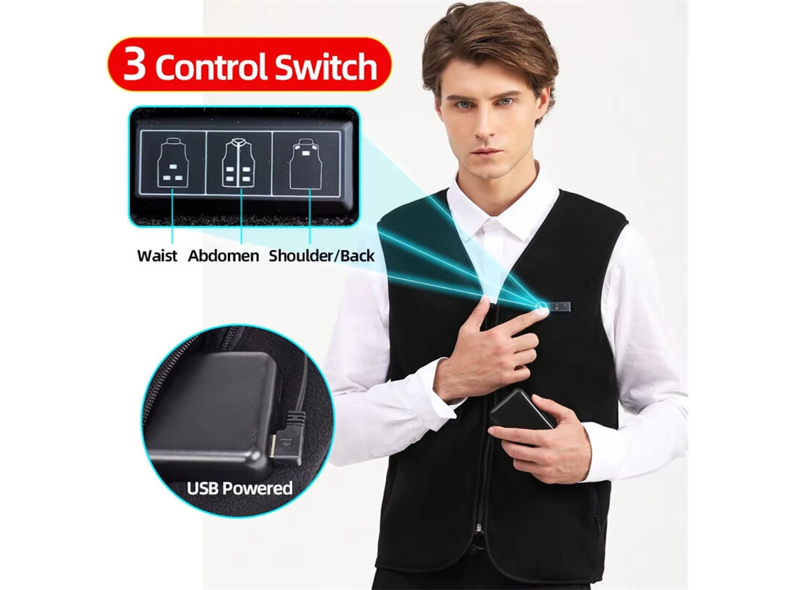 Mtengoo Hs-05 Chaleco Adelgazante Cuello V 5 Zonas Calefacción Inteligente 3 Niveles Temperatura Usb Frío Unisex