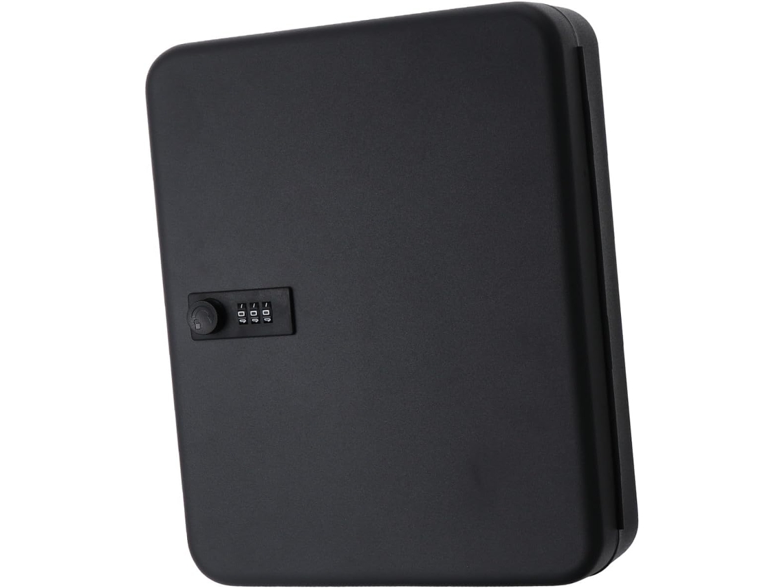 Caja De Seguridad Para Llaves De Montaje En Pared Con 36 Ranuras, Diseño Compacto En Metal Negro Para Una Gestión Profesional.