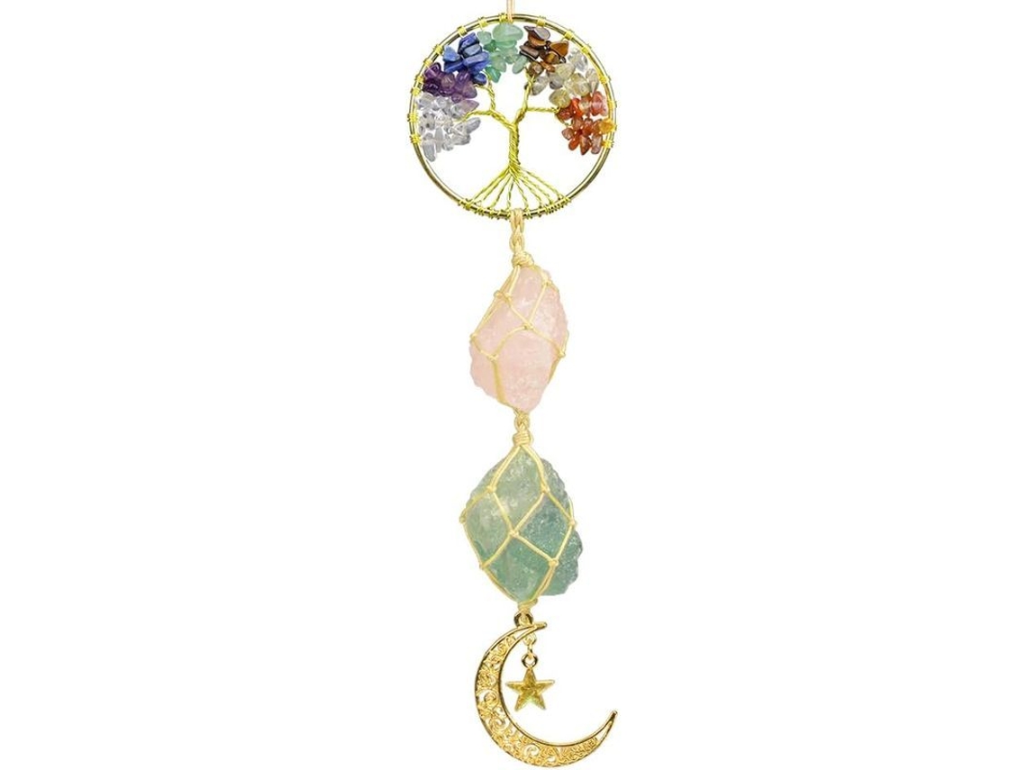 Piedra De Chakra, Árbol De La Vida, Cristales Curativos, Luna Y Estrella, Adornos, Pared, Muebles, Ventana, Coche