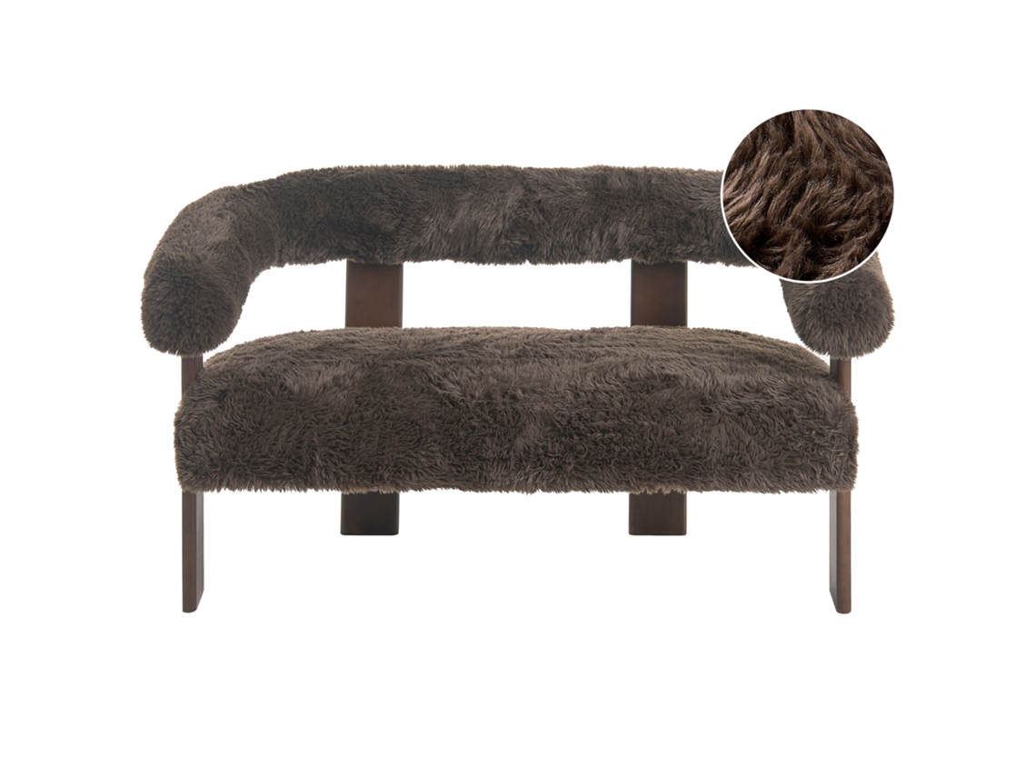 Sofá De 2 Lugares Beliani Ilbro De Pelo Sintético Castanho 138x68x76