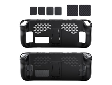 Juego de Carcasas de TPU con soporte Botón de panel táctil Pegatinas Accesorios de juego para Steam Deck Black 7 piezas