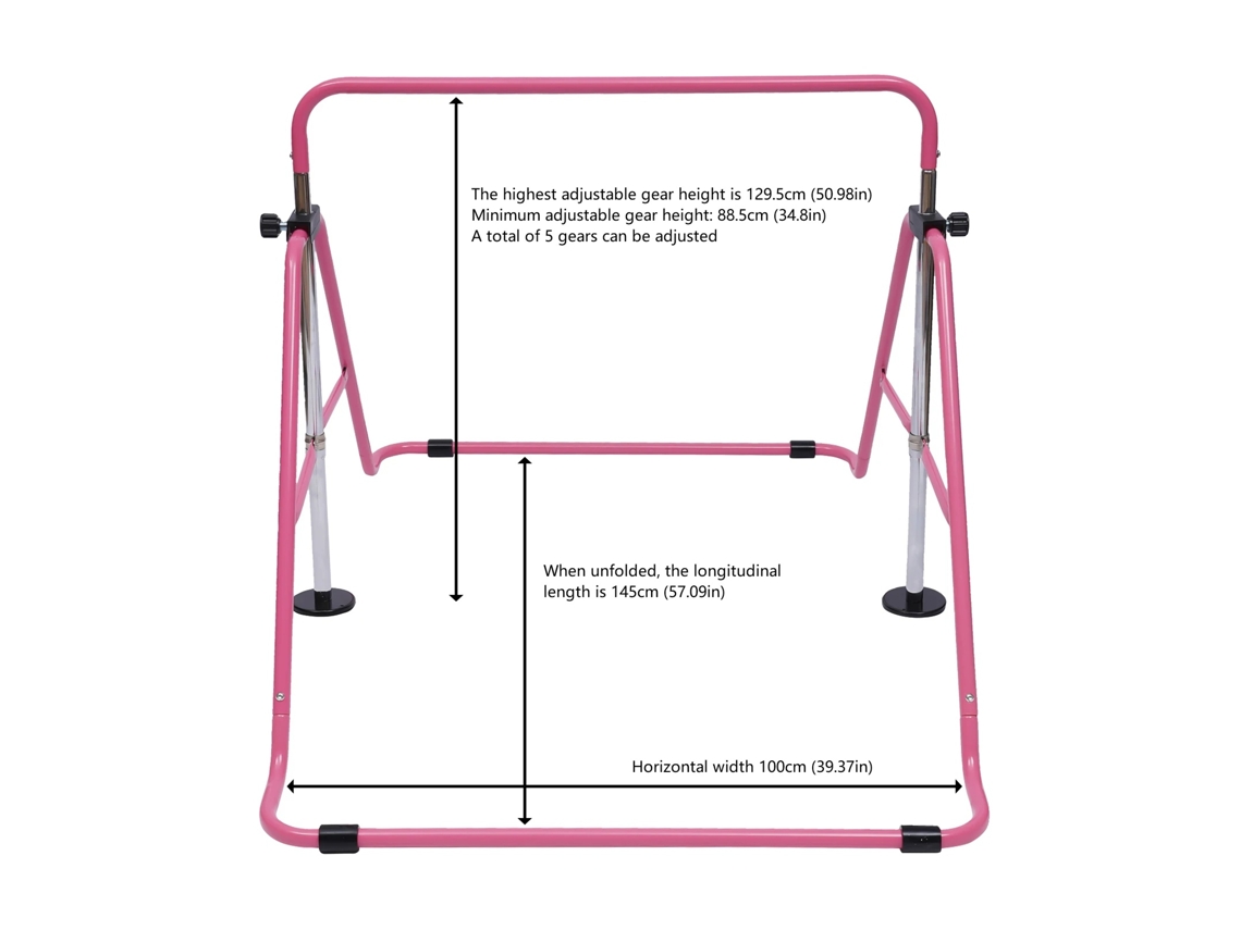 Barra horizontal ajustable, 5 niveles de altura, construcción de acero resistente, color rosa OEM