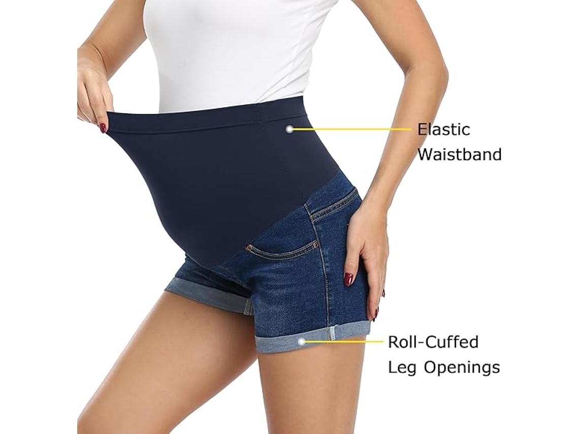 Pantalones Cortos Premamá Para Mujer, Corte Ajustado Y Efecto Lifting De Cadera, De Mezclilla Azul, Talla L Panoona