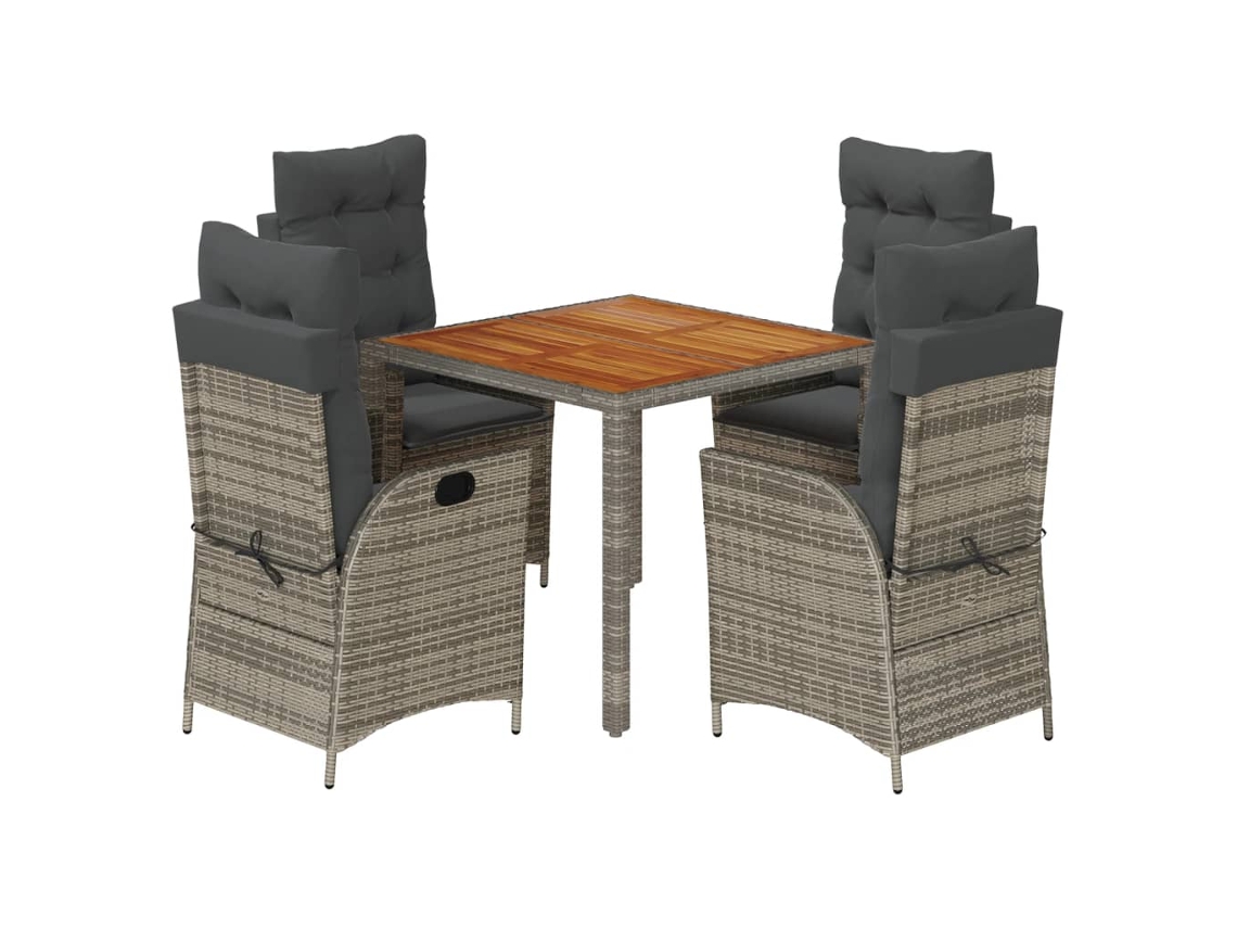 Conjunto 5 comedor de jardín VIDAXL con cojines ratán sintético gris