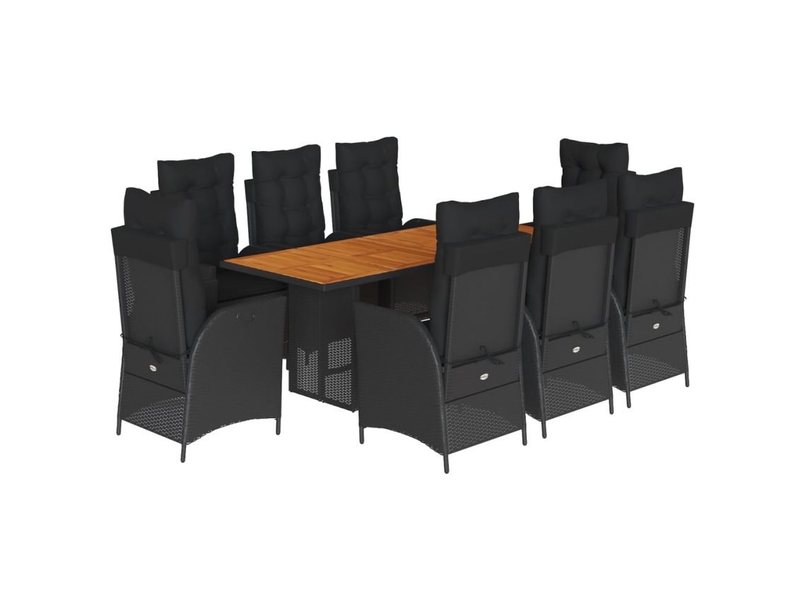Maison Exclusive - Set De Comedor De Jardín 9 Pzas Y Cojines Ratán Sintético Negro