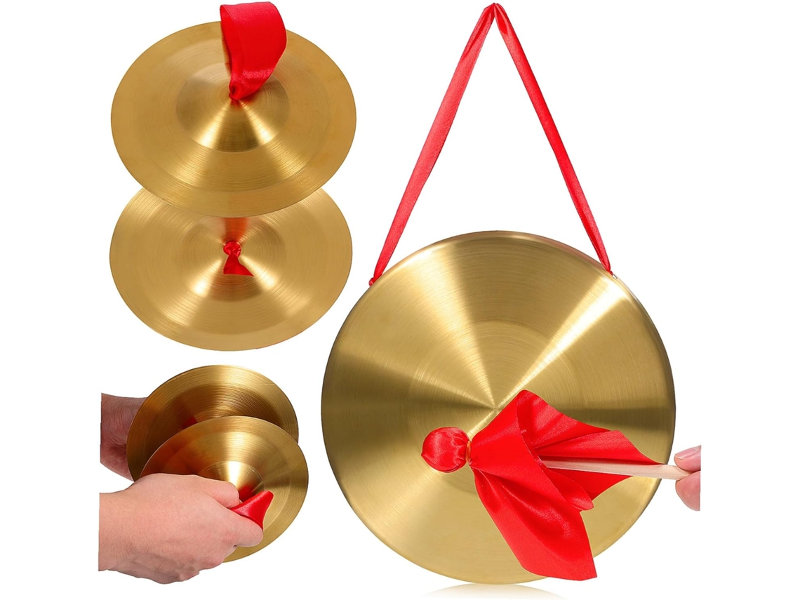Gong De Mano De Cobre Con Mazo, Platillos Y Percusión Para La Enseñanza Musical Y Actuaciones.