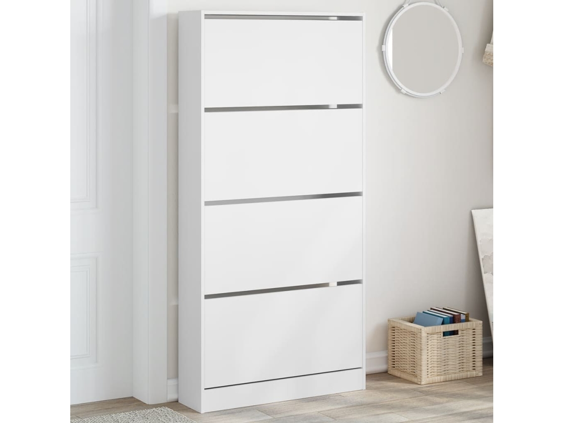 Mueble Zapatero | Armario Zapatero Con 4 Cajones Abatibles Blanco 80x21x163,5 Cm