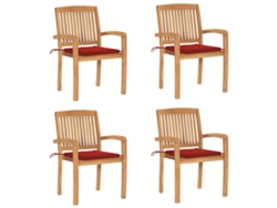 Sillas de jardín apilables de 4 piezas con cojines DKD Home Decor de teca maciza