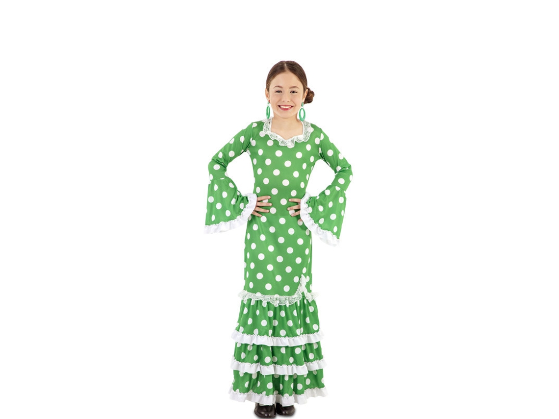Disfraz de Niña EUROCARNAVALES Flamenca Verde con Bolas  (5 - 6 Años)