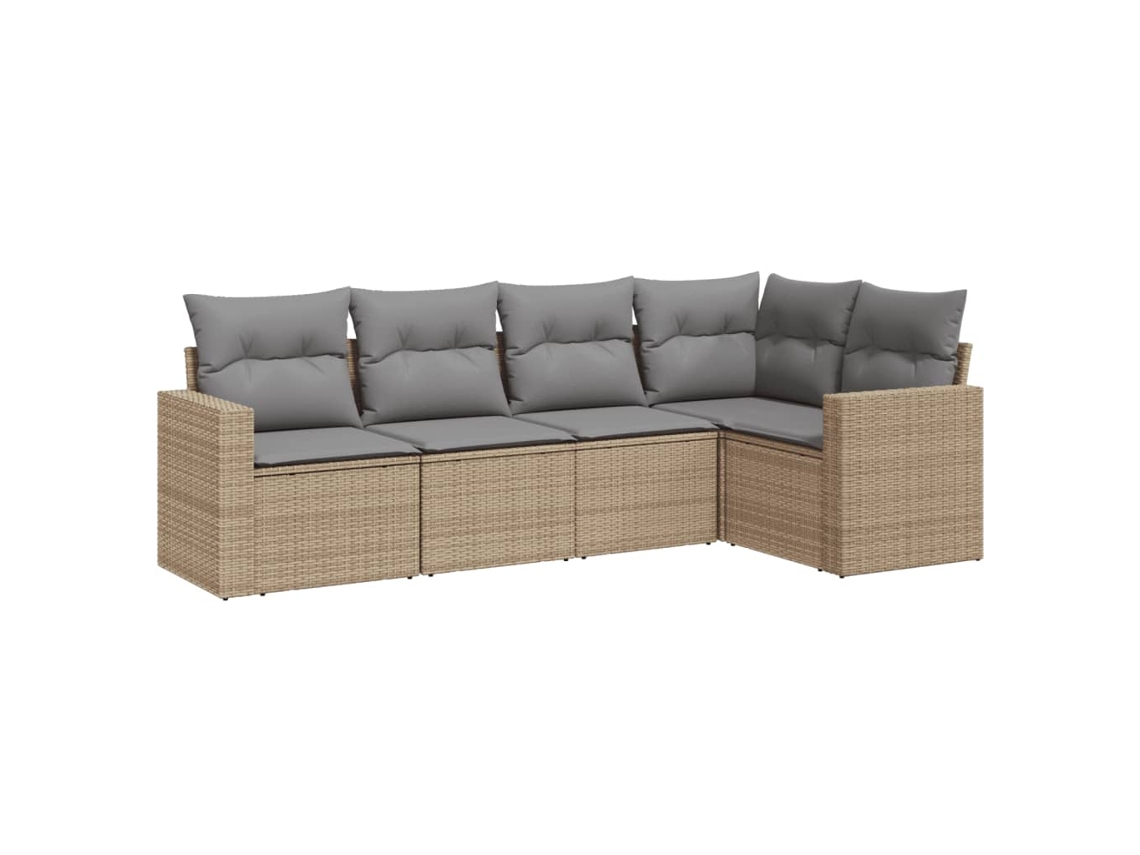 Conjunto 5 de sofás jardín con cojines VIDAXL ratán sintético beige