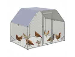 Gran gallinero exterior de acero galvanizado, de 280x190x195 cm, con cubierta de tela Oxford plateada.