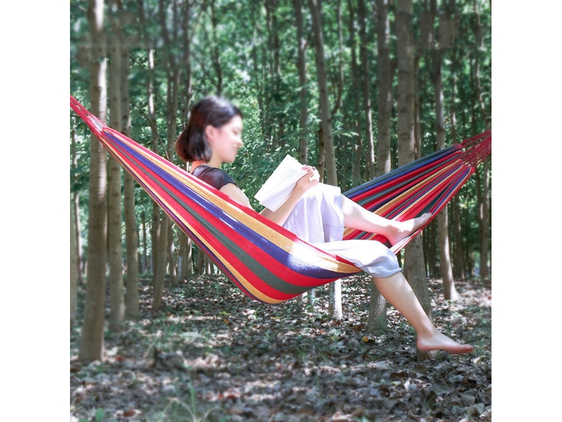 Hamaca de lona para acampar y uso al aire libre, tamaño individual (rayas rojas, 185 cm x 80 cm)