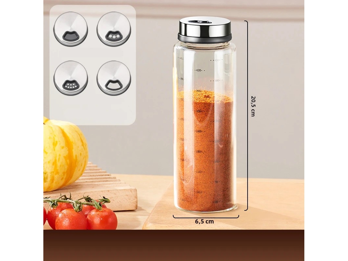 Botella Para Condimentos De Vidrio De Borosilicato Alto (500 Ml), Transparente, Con Tapa Giratoria.