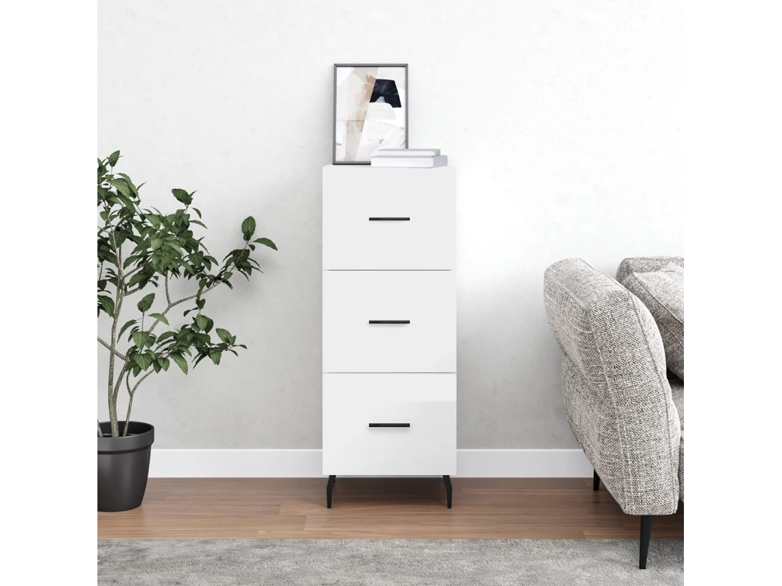 Aparador De Madera Contrachapada Blanco Brillante 34,5x34x90 Cm