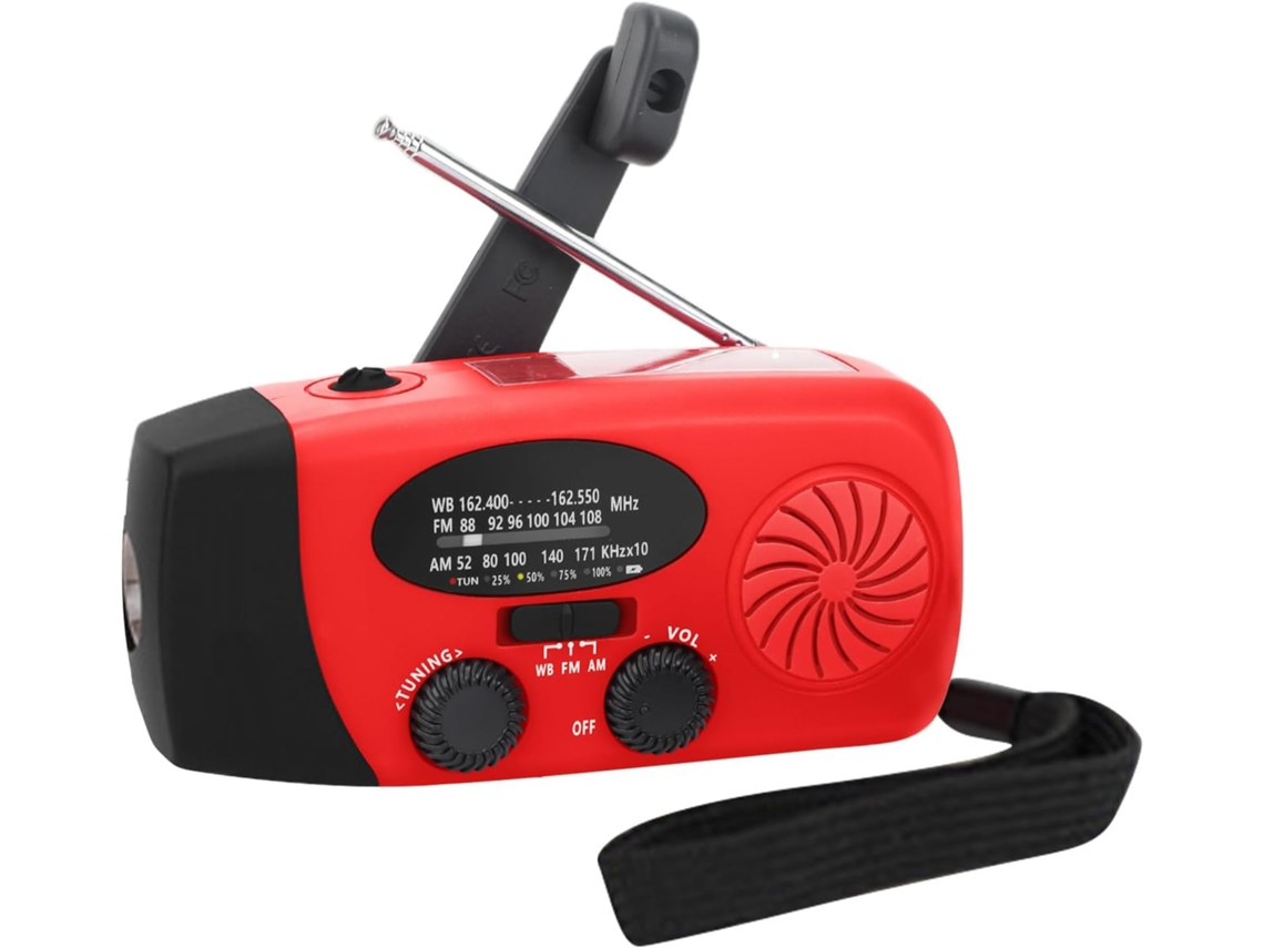 Radio de manivela con linterna y luz LED, luz de lectura, conector para auriculares y panel solar para emergencias durante los viajes. Jortmrd