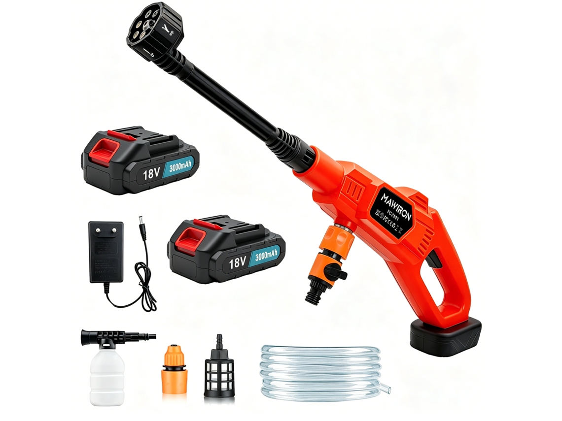 Pistola de lavado a alta presión de 18 V (incluye 2 baterías) — Ideal para coches, jardines y aceras