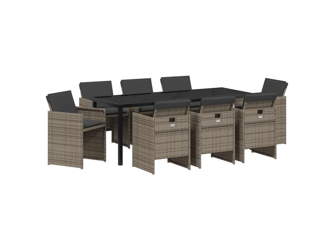 Conjunto de comedor de jardín Vidaxl de 9 piezas con cojines de ratán gris