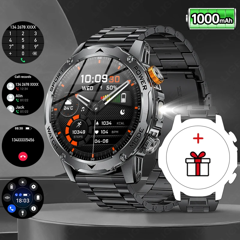 (negro, Correa De Acero) Smartwatch, Batería 1000mah, Pantalla De 1.7 ", Llamada Bluetooth, Asistente De Voz, Ip68 Resistente Al Agua
