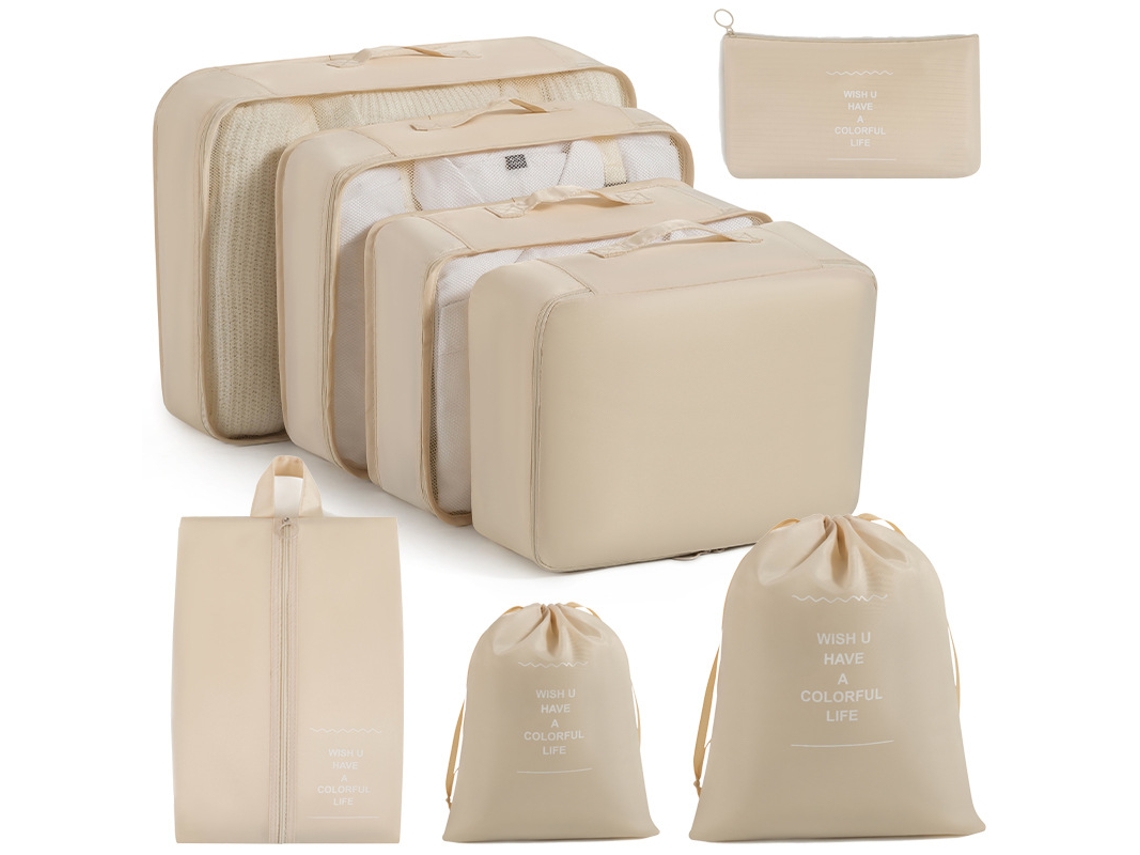 Juego De Cubos De Embalaje Para Artículos Esenciales De Viaje, Organizador De Equipaje, Cubos Con Doble Cordón CHRUI Beige