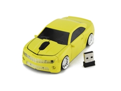 Ratón inalámbrico Yizhood con forma de coche de carreras, mini ratón USB 3D de 1600 DPI, óptico, bonito regalo para niños, para PC y portátil, amarillo