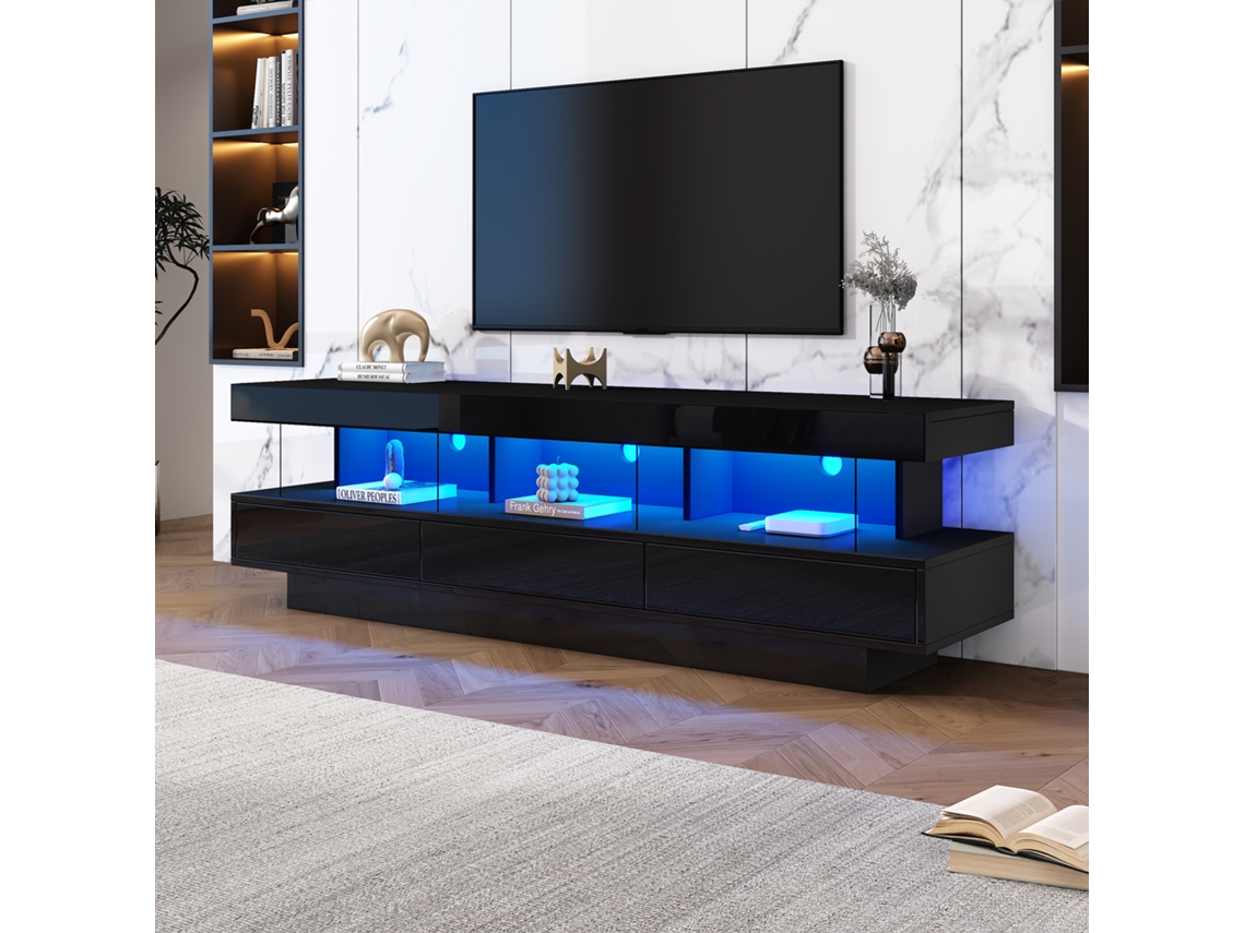 Mueble Tv Negro Alto Brillo 160cm Led Cristal 70 Pulgadas Bluetooth