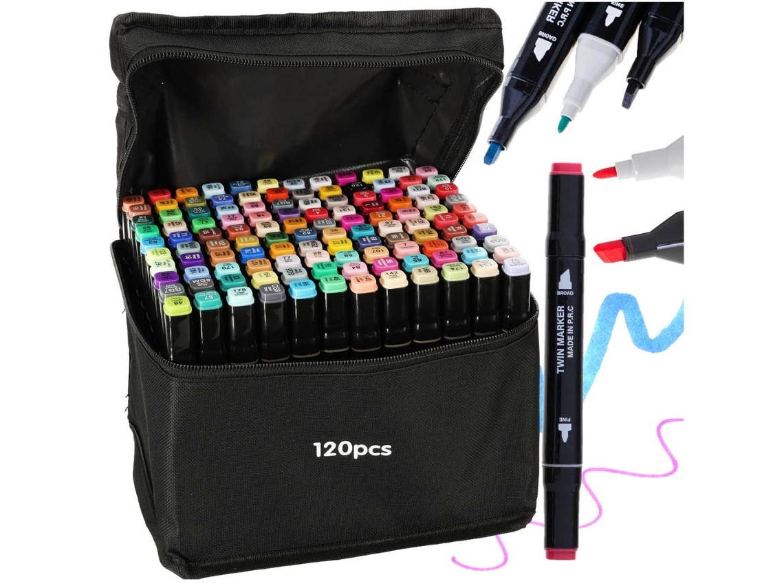 Marcadores de Alcohol Doble Cara en Estuche 120 Soportes Pricenet