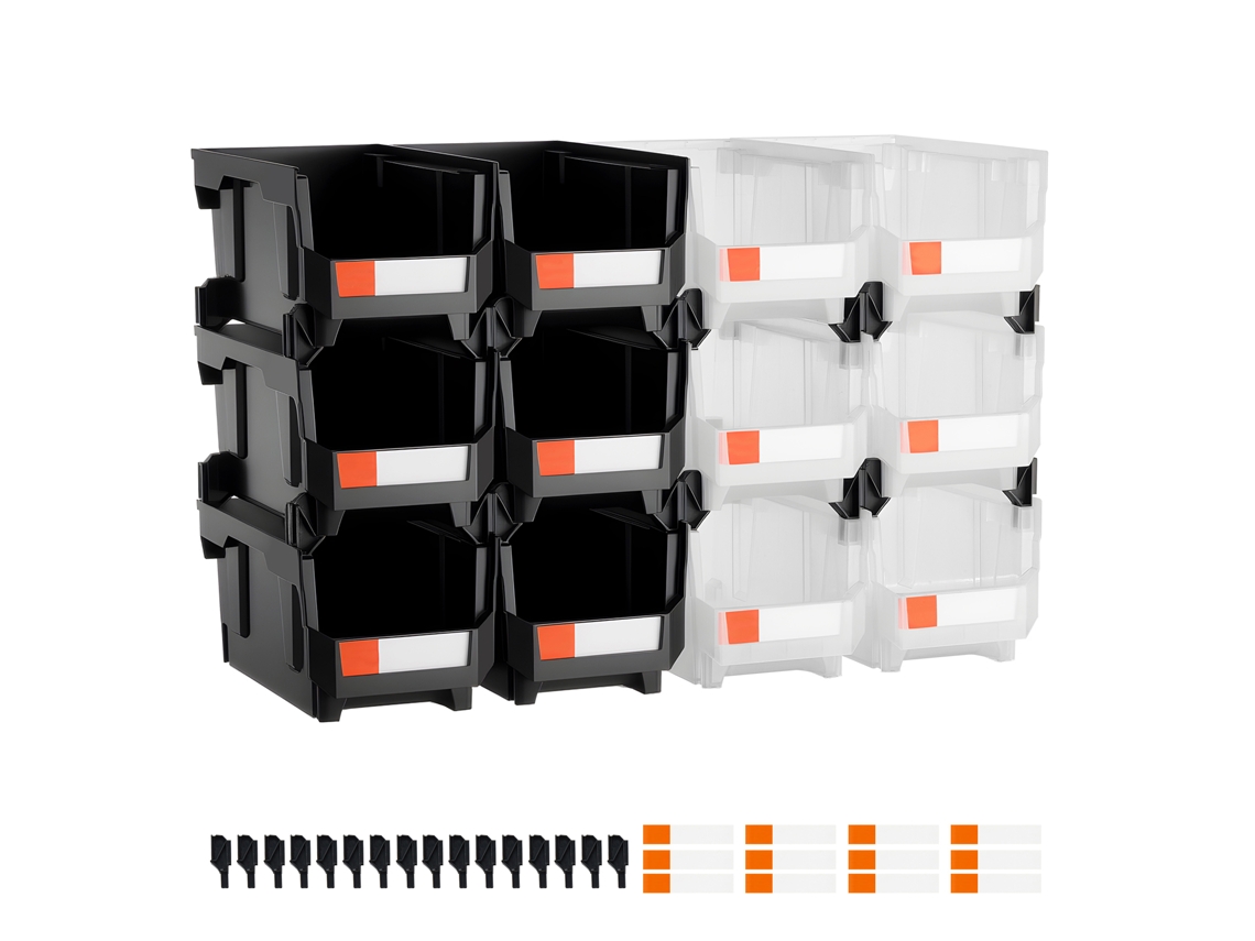 Cajas de almacenamiento apilables abiertas Succebuy negras y transparentes, 12 unidades