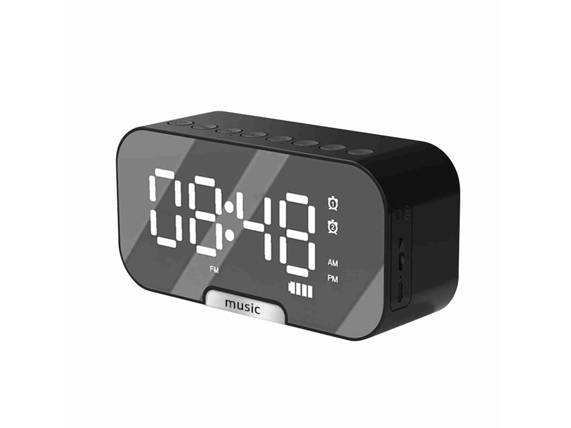 Reloj despertador digital con espejo, altavoz Bluetooth, radio FM, doble alarma y soporte para teléfono móvil | Sin marca