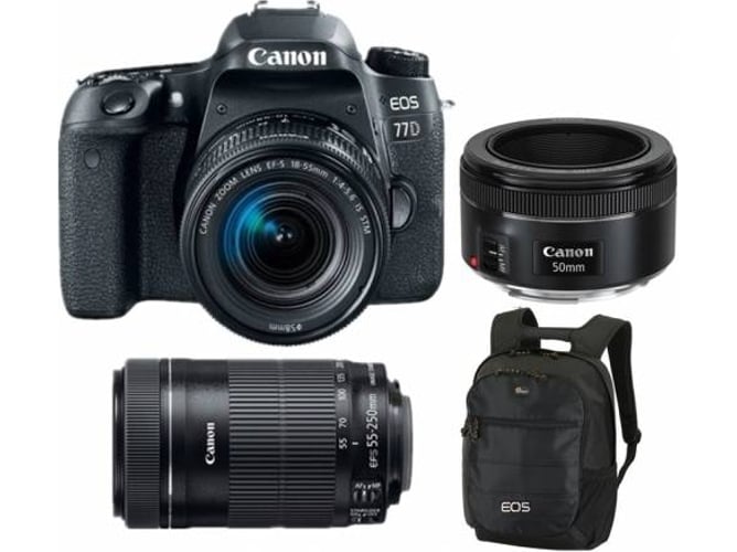 Kit Cámara Réflex CANON EOS 77D EF-S 18-55mm + EF-S 55-250mm F4-5.6 IS STM + EF 50mm + Mochila