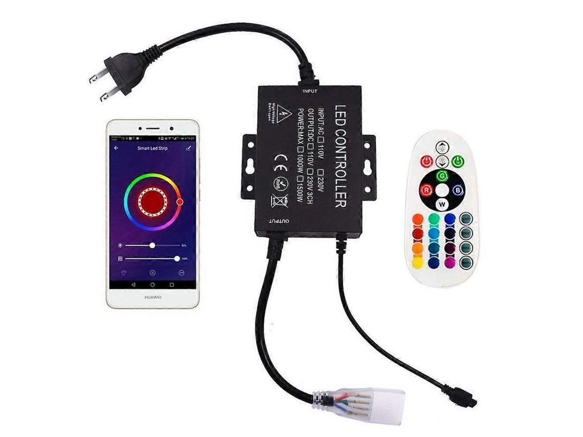 Controlador Led Wifi De Alto Voltaje De 1500 W Con Control Por Aplicación, Temporizador Musical Y Control Remoto Por Infrarrojos.