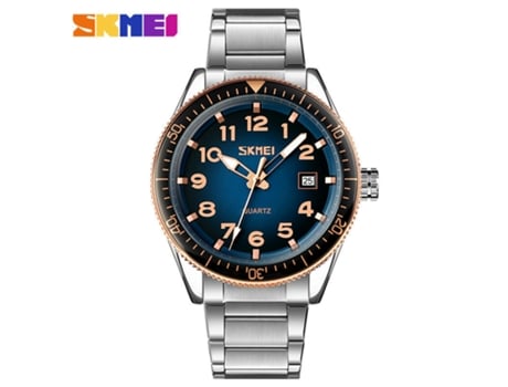 Reloj para Hombre Relojes analógicos con Fecha, Relojes de Pulsera Resistentes al Agua, Esfera de Oro Rosa, Esfera Azul, Tira de Acero LUUCOZK