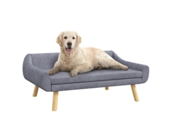 Sofá para perros de diseño escandinavo con cojín extraíble, patas de tela con aspecto de terciopelo y madera maciza de Dagou.