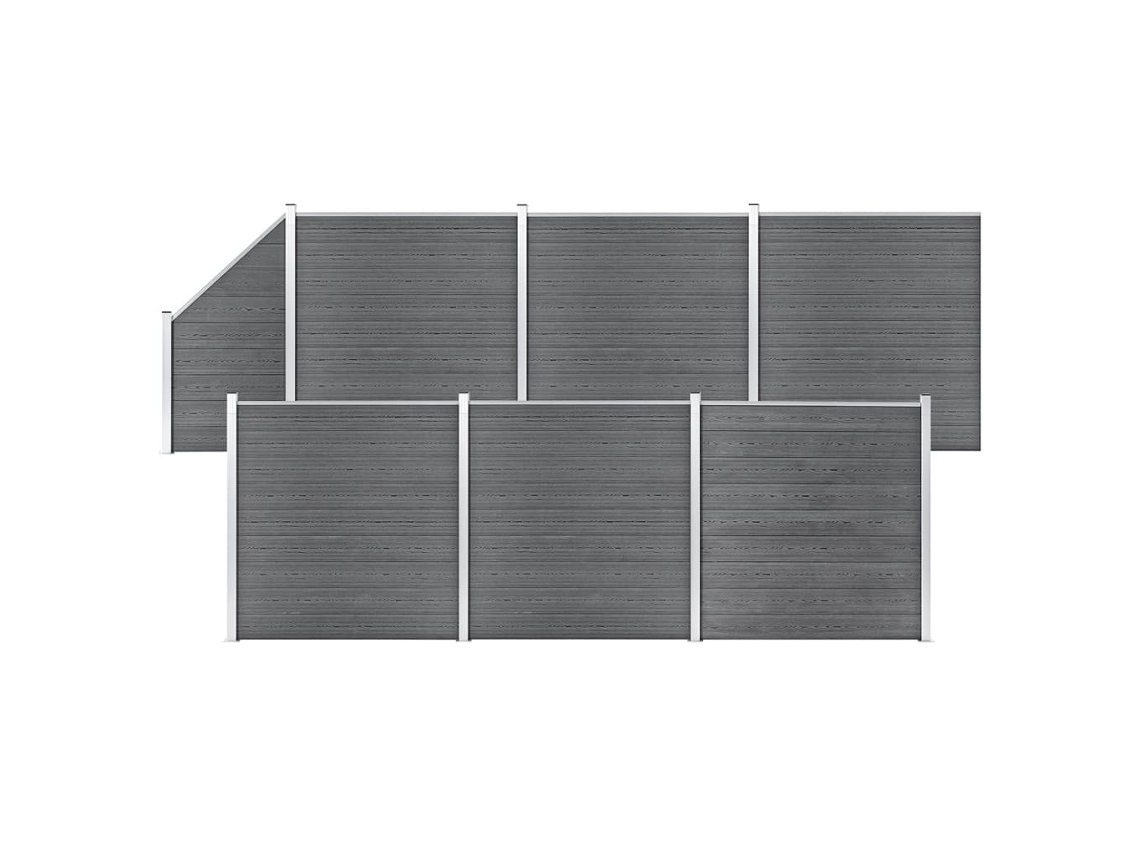 Panel de valla WPC de 6 cuadrados, 1 inclinado, 1138 x 186 cm, gris, DKD HOME DECOR