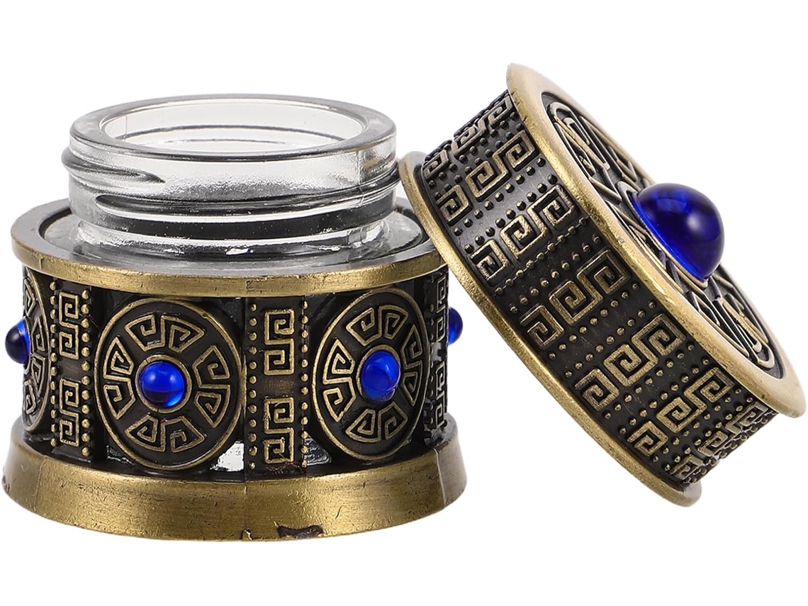 Tarro Vacío De Crema Cosmética Nuobesty De 10 G En Metal Y Vidrio Azul Antiguo, Envase Compacto A Prueba De Fugas.