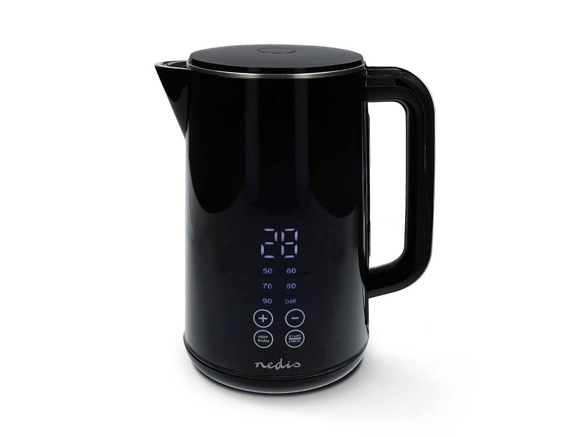 Hervidor eléctrico de 1,7 l y 2200 W con indicador de temperatura, color negro, Nedis