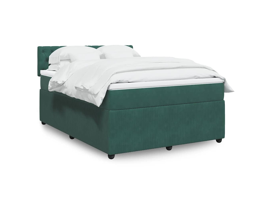Cama Box Spring Con Colchón Terciopelo Verde Oscuro 160x200 Cm