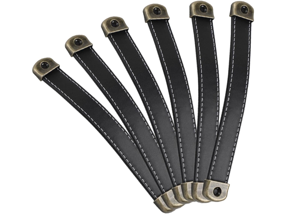 Tiradores De Cajón Cuero Auténtico, Juego 6, Bronce Antiguo, Distancia Entre Orificios 160 Mm, Para