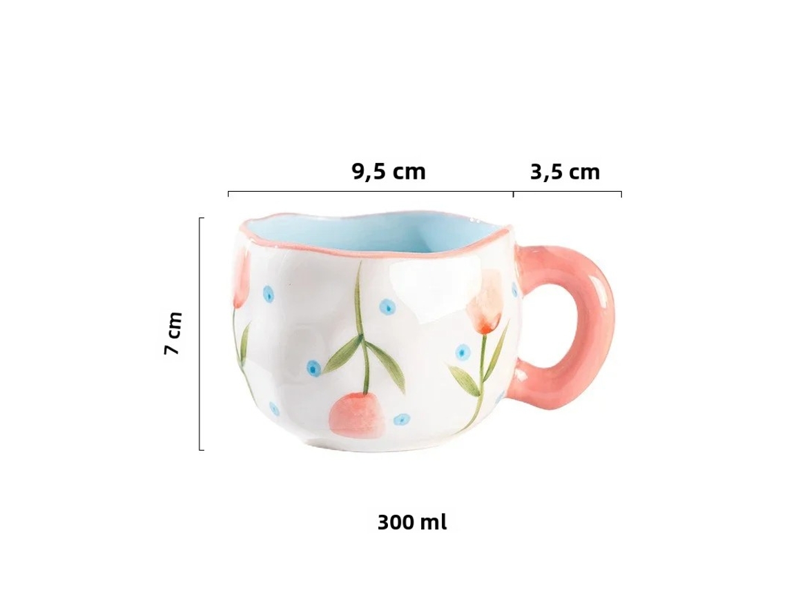 Taza de café de cerámica de estilo coreano, 300 ml, con motivos irregulares de flores y corazones pintados a mano. Mdug (estilo 6)