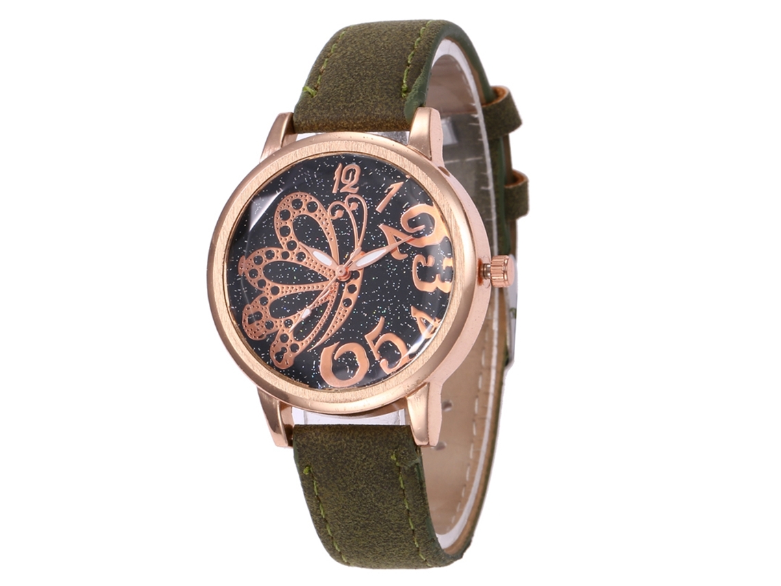 Reloj De Pulsera Unisex De Cuarzo Con Correa De Cuero De Estilo Moderno (verde Militar)