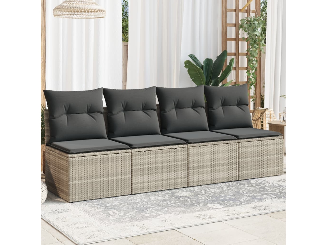 Sofá de jardín Lovely Home de 4 plazas con cojines de mimbre gris claro