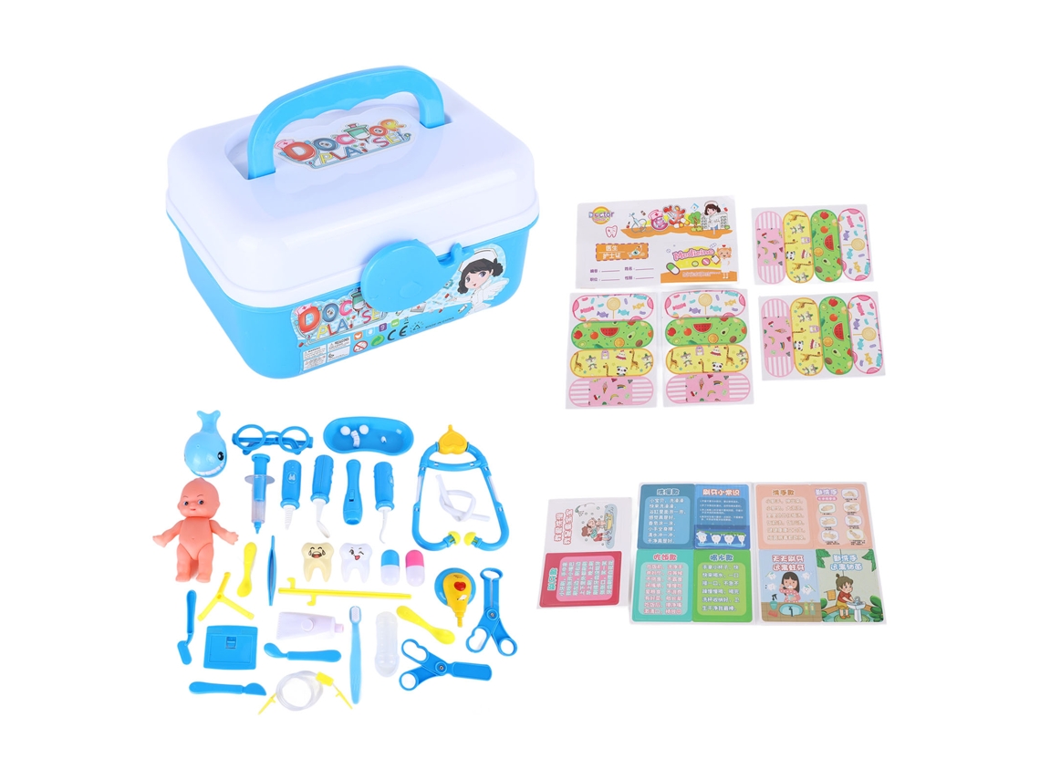 Kit De Brinquedo Médico 43pcs Com Estetoscópio Simulação Plástico Azul Brincar De Médico