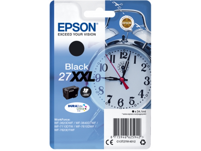 Cartucho de tinta original EPSON 27XXL, Despertador 34,1 ml , Negro, XXL, C13T27914012, T2791