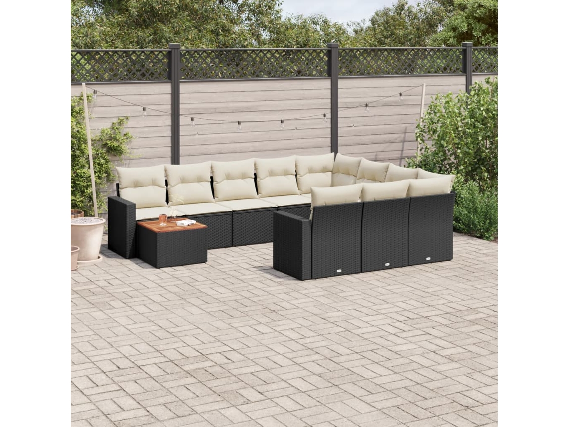 Conjunto de sofá de jardín de 11 piezas con cojines de mimbre sintético negro de DKD Home Decor