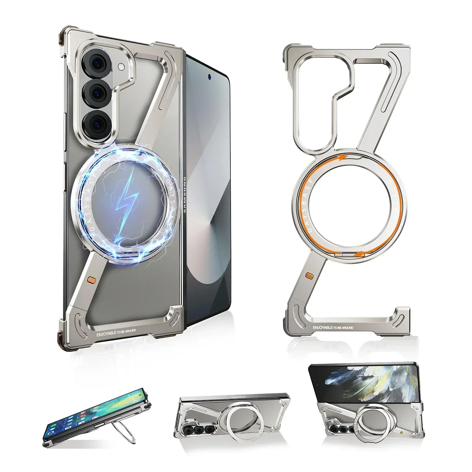 (gris, Galaxy Z Fold7) Funda Para Teléfono Magsafe Sin Marco Con Soporte Magnético Giratorio De 360° Y Protección A Prueba De Golpes.