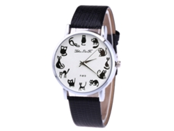 Reloj De Pulsera Unisex De Cuarzo Con Correa De Piel Sintética Negra Con Estampado Animal.