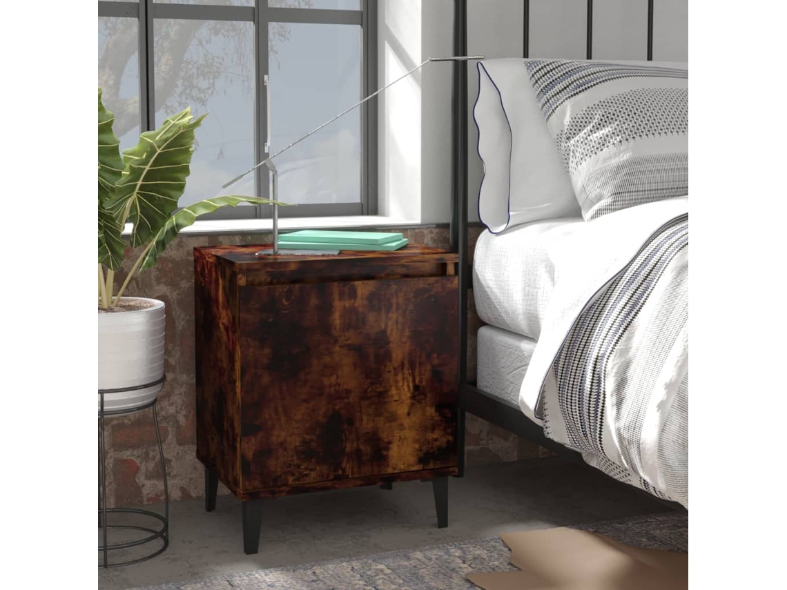 Mesas Cabeceira LOVELY HOME Mesinhas Pernas Metal 2 Pcs 40X30X50 Cm Carvalho Fumado