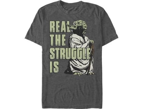 Camiseta Unisexo DEEPSTONE Yoda Real The Struggle Is Star Wars Brezo carbón (M)